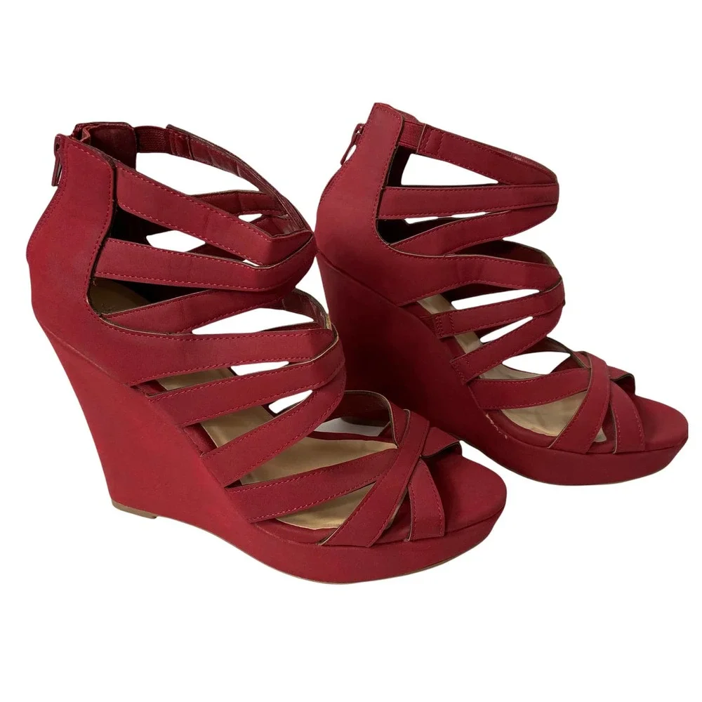 Jasmin " JKnoxville" Wedge Red Strappy Sandal Size 10M - Picture 1 of 9